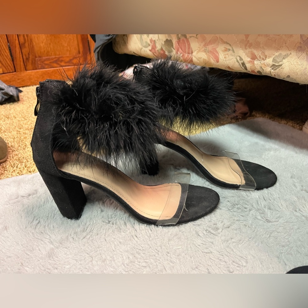 black feather heels
